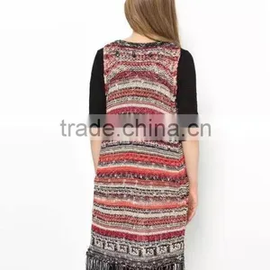 Women's Knitted Sweater Vest, Cardigan Sleeveless Sweater Vest With Fringe thumbnail-3