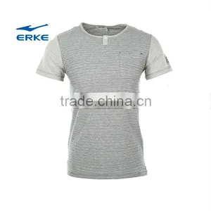 ERKE Mens Summer Casual Slim Stripe Round Neck Plain Cotton Short Sleeve t Shirt for Wholesale/OEM thumbnail-3