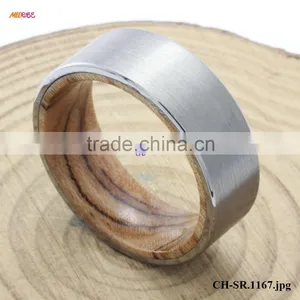 Fashion Wood Jewelry Brushed Surface KOA WOOD Inlaid Inner Titanium Ring thumbnail-1
