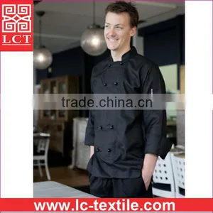 Supply Made of 245gsm Drill Fabric Traditional Black Bartender Uniform Featuring Two Pen Pockets on Sleeve(LCTU0025) thumbnail-1