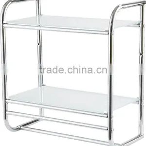2 Tier Wall Mounted Glass Shelf Bathroom Towel Rack Chrome thumbnail-1
