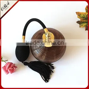 High Style Handmade Brown Stripe Ellipse Glass Perfume Bottle With Gasbag Sprayer Pump thumbnail-3