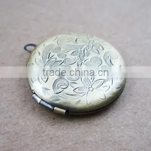 27mm Vintage Style Round Flower Engravde Brass Antiqued Bronze Photo Locket Pendant Charm DIY Supplies 1111012 thumbnail-2