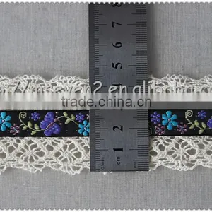 4.5cm Width Embroidery Flower Jacquard Ribbon, Embroidered Woven Fringed Jacquard Ribbon thumbnail-1