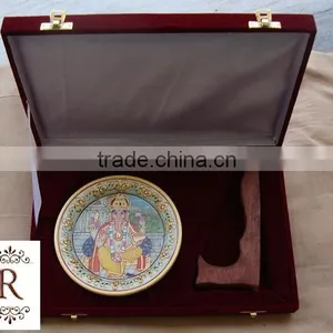Indian Marble Thali Plate Krishna Handicraft Religious Gift Decor God Puja Miniature Painting Wedding Return Gift thumbnail-3