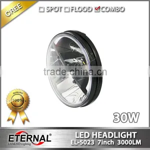 7in Round Headlight 30W LED Headlight Dual Beam With H4 Plug For Jeep Wrangler JK CJ LJ TJ DRL Headlight Replacement thumbnail-4