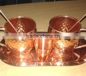 MANUFACTURER OF 100% COPPER MOSCOW MULE DRINKING MUGS SET WITH SOLID COPPER TRAY, COPPER MOSCOW MULE MUG SET thumbnail-1