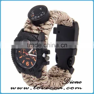 Multifuctional Paracord Survival Watch With Compass Whistle Fire Starter Watchband Bracelet Outdoor Activities Tool thumbnail-1