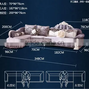 M868 Home Use High Class Living Room Furniture European Classical Wooden Fabric Sofa With Lounge Chaise thumbnail-4