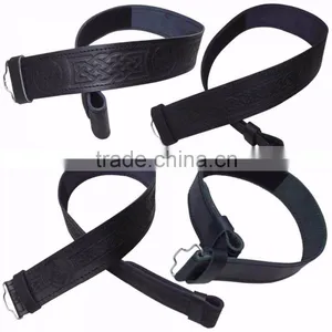 Scottish Black Leather Belt Masonic, Thistle Plain Kilt Belts Without Buckle thumbnail-2