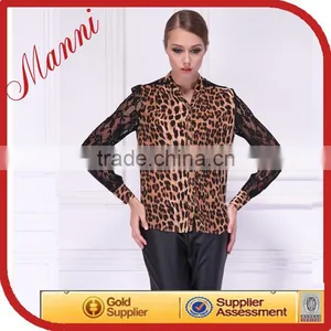 Leopard Print Spring Summer in Thin Woman Chiffon Shirt thumbnail-1