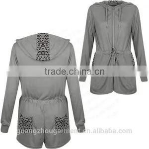 Ladies Turquoise Full Sleeve Hooded Zip Up Playsuit Short Jumpsuit for Women 2014 thumbnail-1
