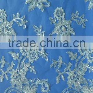 Free Sample Computer Embroidery Sequin and Beaded Tulle Lace Fabric thumbnail-1