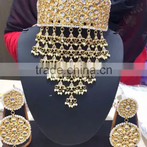 Choker Bridal KUNDAN GOLD PLATED Necklace DANGLER EARRING Set thumbnail-1