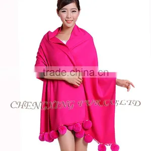 CX-B-P-42C Fur Ball Fashion Women Pashmina Wide Shawl thumbnail-5