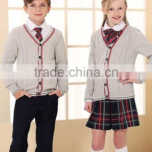 Latest Grey Custom Unisex Cardigan Sweater School Uniform Design thumbnail-2
