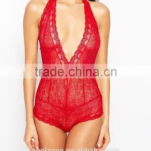 Plunge V-neck Open Back Bodysuit Women Lace Bodysuit Wholesale thumbnail-5