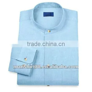 2016 Latest Style Men 100% Linen Band Collar Long Sleeve Sport Casual Shirt thumbnail-5