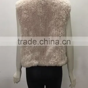 YR1028 Australia Style Lady Fur Vest Cropped Hand Knitted Real Rabbit Fur Gilet thumbnail-3