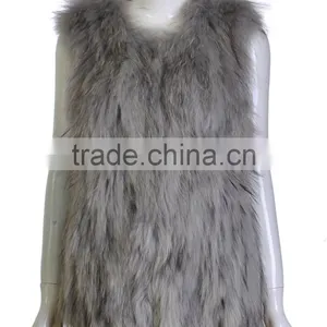 YR726 Chongfu China New Arrival Geuine Raccoon Knit Fur Vest/Women Fur Vest OME thumbnail-1