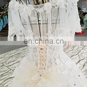LS00227 Cap Sleeves Long Train Luxury High Quality New Women Dresses Party Long Evening Wedding Dresses African thumbnail-6
