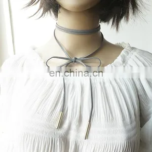 Fashion Chocker Long Suede Fabric Necklaces Choker Necklace With Metal thumbnail-3