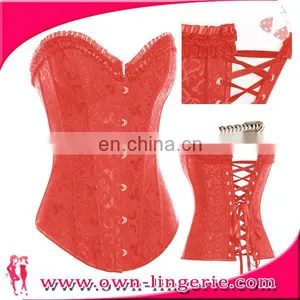 Red Lace Tops Corset Steel Boned Woman Sex Corset thumbnail-1