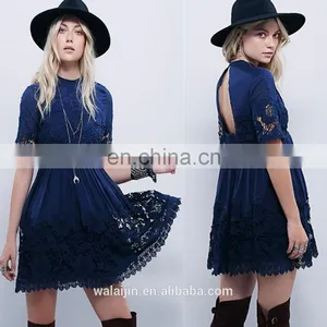 High Quality Short Sleeve Back Open Lace Dress, Tee Lace Dress thumbnail-1