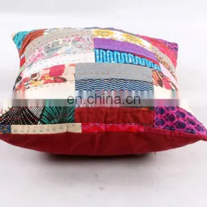 Indian Cotton Handmade Kantha Cushion Cover Kantha Throw Pillow Cover Hand Quilted Decorative Cushion Cover Art thumbnail-3