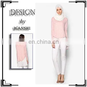 Muslim Layered Dip Hem Long Sleeve Sweater Blouse for Women Islamic Clothing thumbnail-1