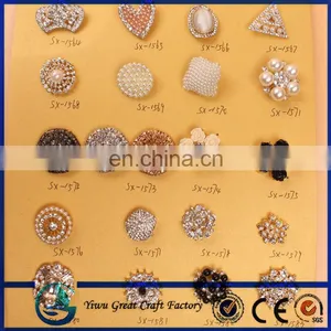 2015 Fashion Silver Crystal Rhinestone Pearl Button With Metal Base thumbnail-1