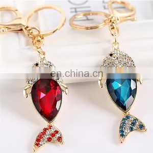 Gold Plated Alloy Metal Shine Crystal Fish Custom Keychain thumbnail-1