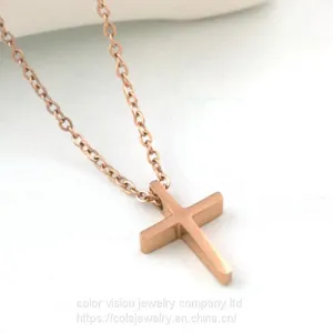 Stainless Steel Cross Pendant Religious Jewelry Necklace Pendant Rose Gold Necklace thumbnail-1