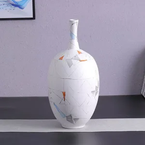 Nordic Simple Style White Geometric Puzzles Olive Jingdezhen Ceramic Vase Home Decoration thumbnail-1