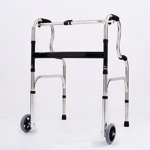 Best Selling Aluminum Folding Standing Walker With Two Wheels and PVC Handle thumbnail-1