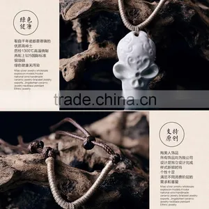 Men's Skull Head Porcelain Glazed Pendant Necklace thumbnail-4