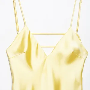 2025 Spring/Summer New Solid Color Back Hollow Satin Strap Dress thumbnail-2