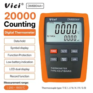 Vici DM6804A+ Digital Thermometer With Thermocouple Probe and Dual Input Dual Display Alarm Record Function thumbnail-1
