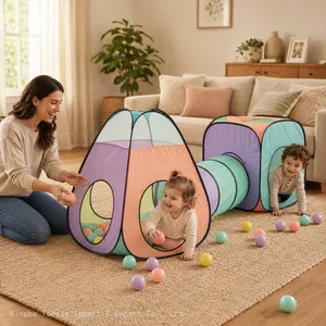 3pc Pop Up Children Play Tent : 1 Crawl Tunnel + 2 Tents : Kids Tents for Boys, Girls, Large Children Playhouse Ball Pit + Storage Case… thumbnail-5