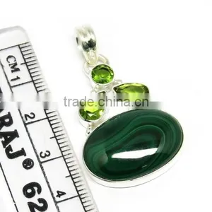 Precious Design Of Malachite Peridot 925 Sterling Silver Jewelry Pendant, Gemstone Jewelry Exporter, 925 Sterling Silver Jewelry thumbnail-6