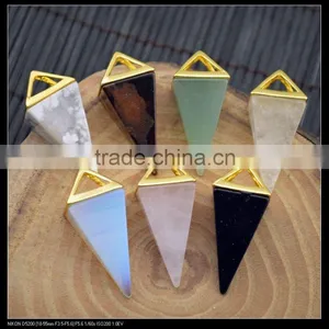 LFD-0043P ~ Gold Plated Rose Quartz , Amethyst Agate Pyramid Reiki Charm Beads Gem Stone Crystal Pendants Jewelry Finding thumbnail-1
