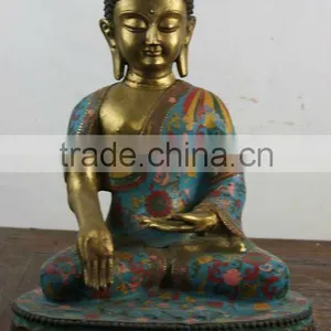 Chinese Antique Copper Colorful Sitting Buddha thumbnail-1