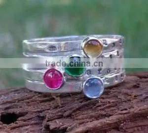 Stackable Initial Rings and Stack Birthstone Rings. Mothers Rings in a Set Stackable Silver Rings thumbnail-2