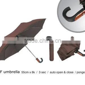 High Quality Black 3 Folding Flat Pop-up Umbrella With Hook Handle thumbnail-1