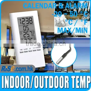 Digital Indoor Outdoor Temperature Thermometer Clock Alarm 1.4m Probe Weather Station thumbnail-1