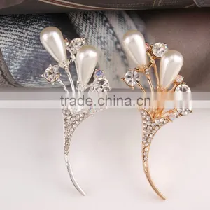 Bouquent Rhinestone Brooch Pins,New Product Flower Pearl Rhinestone Brooch For Dress thumbnail-1