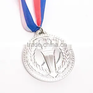 2" Diameter Olympic Style High Quality Custom Cheap Plastic Silver Prize Medals With Nylon Ribbon Necklace for Second Winner thumbnail-1