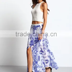 Garment Factory Women Print High Cutting Flowy Long Maxi Skirt 2016 thumbnail-5