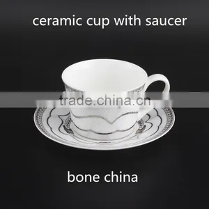 With Silver Color Decal 250ml Ceramic Coffee Cup Round Shape Bone China Tea Cup With Saucer thumbnail-2