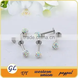 316L Stainless Steel Labret Crystal Epoxy Ball thumbnail-1